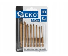Grąžtas Geko Stiklo ir keramikos grąžtų rinkinys, 8 vnt., HEX 3-12 mm (120 vnt.)