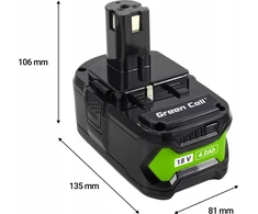 Green Cell Žalias Cell Žalias Cell baterija, skirta Ryobi ONE+ 18V 4Ah pakaitinė baterija RB18L40