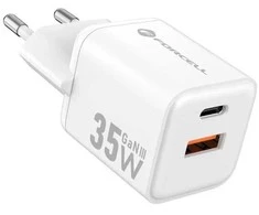 Telefono įkroviklis Forcell F-Energy Mini GaN III USB C + USB A QC4.0 PD 35W VT-35C baltas 0INT