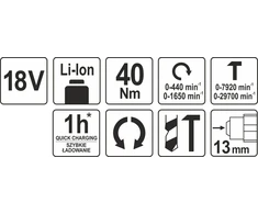 Yato smūginis suktuvas - gręžtuvas YT-82787, 18V, 40Nm, be akumuliatoriaus ir kroviklio