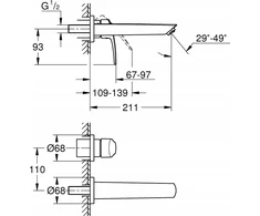 Grohe izlietnes maisītāja Eurosmart virsapmetuma daļa, 2MC, iztece 211 mm, no sienas, matēta melna