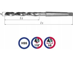 Wiertło Baildon DIN 345 ​​​​RN NWKc 18,5 mm HSS (S) metalo grąžtas, 233–135 mm (MK2 kotas)
