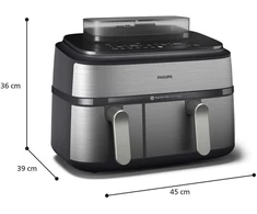 Naujiena Dviejų krepšelių gruzdintuvė su garų funkcija  Philips 5000 Series NA555/00, Sidabrinė