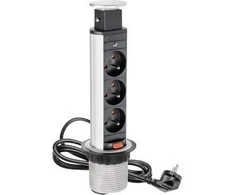 GTV Desk įleidžiamas ilgintuvas 60 mm sidabrinis 3 x lizdas su įžeminimu 2 m (AE-BPW3U60-80)