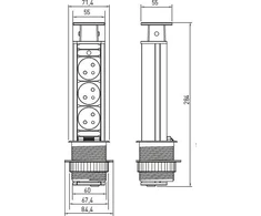 GTV Desk įleidžiamas ilgintuvas 60 mm sidabrinis 3 x lizdas su įžeminimu 2 m (AE-BPW3U60-80)
