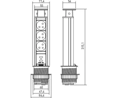 GTV Kištukinis lizdas su įžeminimu 2 x USB 2.1A 5V 1.5m (AE- BPW3U60U- 20)