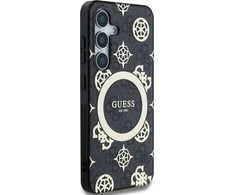 Guess 4G Background Gold Electroplated Peony Pattern MagSafe Samsung Galaxy S25 dėklas telefonui juodos spalvos