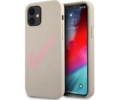 GUESS kietas dėklas GUHCP12SLSVSGP silikoninis vintažinis iPhone 12 mini Rožinis/pilkas