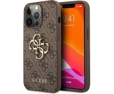 Guess PU 4G Metal Logo dėklas skirtas Apple iPhone 13 Pro Max rudos spalvos