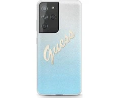 Dėklas GUESS HARD CASE GLITTER GRADIENT SCRIPT SAMSUNG GALAXY S21 ULTRA Mėlynas