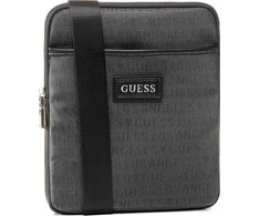 Guess, Dan, Flat Top Zip, Textile Crossbody Bag, Pilkas, 19 x 23 x 2.5 cm, For Men