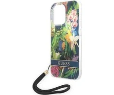 Guess GUOHCP14XHFLSB Apple iPhone 14 Pro Max 6,7" mėlynas kietas dėklas su gėlių raštu