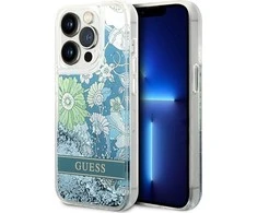 Apple iPhone 14 Pro Guess dėklas Flower Liquid Glitter žalios spalvos