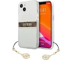 Dėklas GUESS HARD CASE GUHCP13SKB4GBR IPHONE 13 MINI RUDA DIRŽELĖ CHARM SKAIDRUS