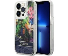 Dėklas GUESS GUHCP14LLFLSB IPHONE 14 PRO 6.1 "Mėlynas/Mėlynas HARDCASE FLOWER LIQUID GLITTER