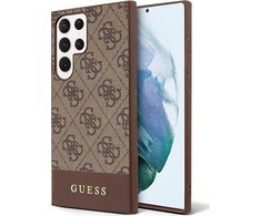 Guess 4G Bottom Stripe Metal Logo Collection - dėklas skirtas Samsung Galaxy S23 Ultra Brown
