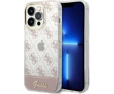 Dėklas Guess GUHCP14LHG4MHP iPhone 14 Pro 6,1 colio eilučių / rožinės spalvos kietojo dėklo 4G šablono scenarijus