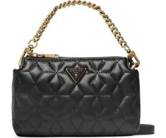 Guess, Elenia, Synthetic Leather, Mini, Textile Crossbody Bag, Juodas, QB867772, For Women