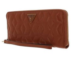 Guess, Elenia, Textile Wallet, SLG Large Zip, Cognac, For Women