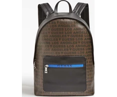 Guess, Dan, Synthetic Leather, Textile Backpack, Juodas/Brown, For Men