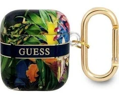 Apple AirPods ausinių dėklas Guess AirPods Flower Strap Collection (GUA2HHFLB) mėlynos spalvos