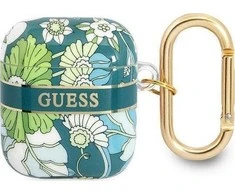 Apple AirPods ausinių dėklas Guess AirPods Flower Strap Collection (GUA2HHFLN) žalios spalvos