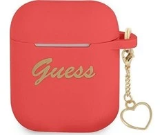 Apple AirPods Guess silikoninis Charm Heart Collection (GUA2LSCHSR) ausinių dėklas raudonos spalvos