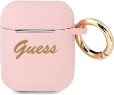 Apple AirPods Guess silikoninis Vintage Script (GUA2SSSI) ausinių dėklas rožinės spalvos