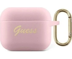 Apple AirPods 3 Guess silikoninis Vintage Script (GUA3SSSI) ausinių dėklas rožinės spalvos