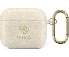 Guess apsauginis dėklas GUA3UCG4GD Glitter Collection, skirtas AirPods 3 smėlio spalvos