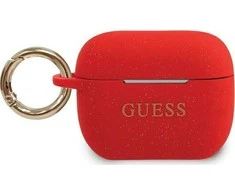 Dėklas Guess Silicone Glitter Case for AirPods Pro - Raudona