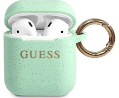 Guess apsauginis dėklas GUACCSILGLGN silikoninis blizgus, skirtas AirPods 1/2 žalias