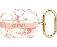 Apple AirPods Pro ausinių dėklas Guess AirPods Marble Strap Collection (GUAPHCHMAP) rožinės spalvos
