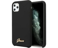 - „Guess GUHCN65LSLMGBK iPhone 11 Pro Max“ juodas / ryškus kietas dėklas Silikoninis vintage auksinis logotipas