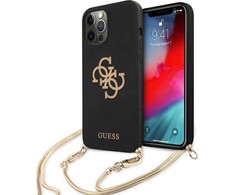 „Guess“ GUHCP12LLSC4GBK iPhone 12 Pro Max6,7" juodas/juodas kietas dėklas 4G auksinės grandinėlės kolekcija