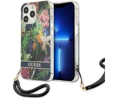 Apple iPhone 13 Pro Guess dėklas Flower Strap (GUHCP13LHFLSB) mėlynos spalvos