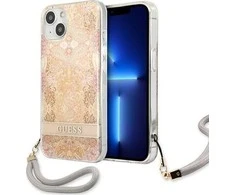 Apple iPhone 13 Mini Guess dėklas Flower Strap (GUHCP13SHFLSD) aukso spalvos