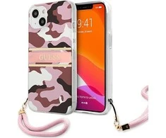 Guess GUHCP13SKCABPI iPhone 13 mini 5,4 colio rožinis/rožinis kietas dėklas Camo Strap Collection