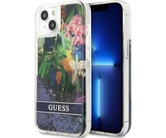 Dėklas GUESS GUHCP13SLFLSB IPHONE 13 MINI 5.4 "Mėlynas/Mėlynas HARDCASE FLOWER LIQUID GLITTER