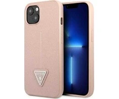 Guess GUHCP13SPSATLP Apple iPhone 13 mini 5,4″ rožinės spalvos kietas dėklas SaffianoTriangle Logo