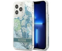 Apple iPhone 13 Pro Max Guess dėklas Flower Liquid Glitter (GUHCP13XLFLSN) žalios spalvos