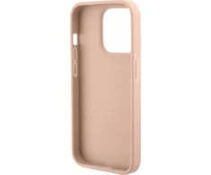 Guess GUHCP15LPCRTHCP Apple iPhone 15 Pro 6.1″ rožinės spalvos kietas dėklas Croco Triangle Metal Logo