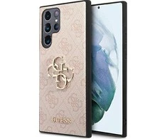 „Guess GUHCS22L4GMGPI S908 S22“ itin rausvas/rožinis kietas dėklas su dideliu metaliniu logotipu