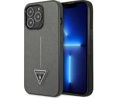 Guess GUHCP13LPSATLG iPhone 13 Pro / 13 6,1 colio sidabrinis kietas dėklas SaffianoTriangle logotipas