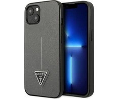 Apple iPhone 13 Guess dėklas Saffianotriangle Logo (GUHCP13MPSATLG) sidabrinės spalvos