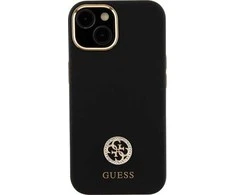 Guess GUHCP15M4DGPK Apple iPhone 15 Plus / 14 Plus 6.7″ juodos spalvos kietas dėklas Silicone Logo Strass 4G