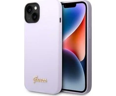 GUESS dėklas skirtas Apple iPhone 13 / 14 / 15 GUHCP14SSLSMU (Silicone Vintage Gold Logo) violetinės spalvos