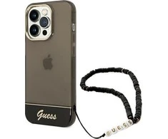 Dėklas GUESS GUHCP14XHGCOHK IPHONE 14 PRO MAX 6.7 "Juodas/Juodas HARDCASE TRANSLUENT PEARL STRAP