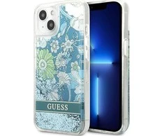 GUESS kietas gėlių dėklas, skystas blizgus GUHCP13SLFLSN galinis dangtelis, Apple, iPhone 13 mini, žalias, 5,4 colio