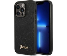 Dėklas Guess PC/TPU Glitter Flakes Metal Logo Case skirta iPhone 14 Pro Max, juodas